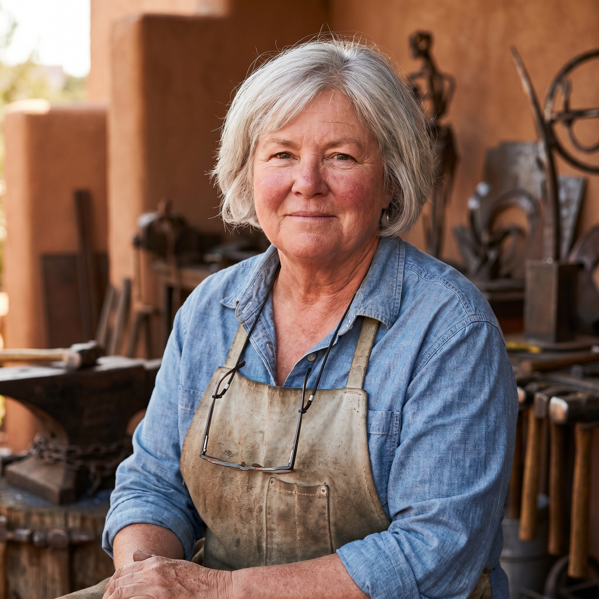 Margaret Hayes, retired music teacher, in her shed at Oak Creek, Sedona